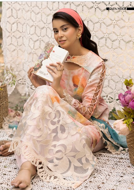 Zuhra by Safanoor threadwork Chiffon Soft Lawn Shirt, Dupatta and Trouser SN10 - Image 2