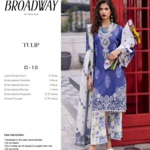 Broadway Mahnur Print & Embroidered Shirt, Dupatta and Trouser - TULIP D10