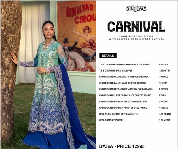 Dyed Lawn Embroidered Shirt with Chiffon Dupatta and Cotton Trouser D36A - Image 2