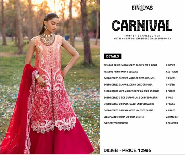 Dyed Lawn Embroidered Shirt with Chiffon Dupatta and Cotton Trouser D36B - Image 2