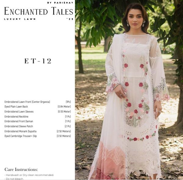 Parishay Embroidered Lawn Shirt, Monark Dupatta and Cambridge Trouser ET12 - Image 2