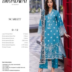 Broadway Mahnur Print & Embroidered Shirt, Dupatta and Trouser - SCARLET D12
