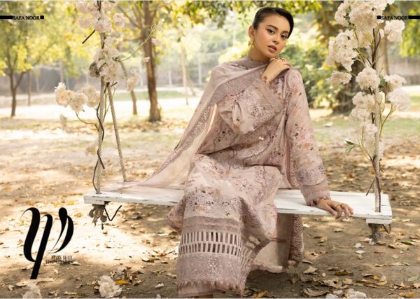 Zuhra by Safanoor threadwork Chiffon Soft Lawn Shirt, Dupatta and Trouser SN02 - Image 2