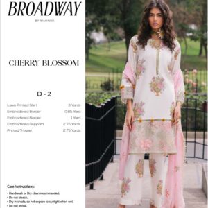 Broadway Mahnur Print & Embroidered Shirt, Dupatta and Trouser - CHERRY BLOSSOM D-2