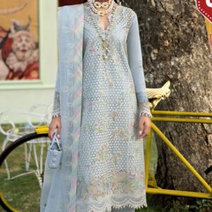 Dyed Lawn Border Embroidered Shirt with Chiffon Dupatta and Cotton Trouser D31B