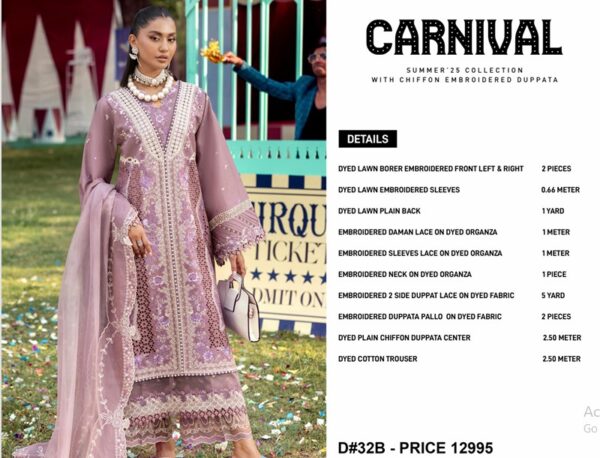 Dyed Lawn Embroidered Shirt with Chiffon Dupatta and Cotton Trouser D32B - Image 2