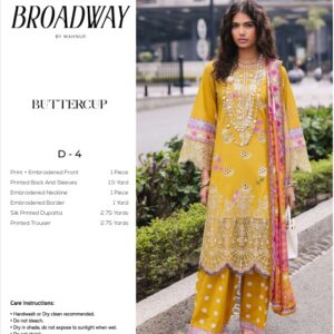 Broadway Mahnur Print & Embroidered Shirt, Dupatta and Trouser - BUTTERCUP D-4