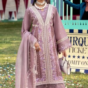 Dyed Lawn Embroidered Shirt with Chiffon Dupatta and Cotton Trouser D32B