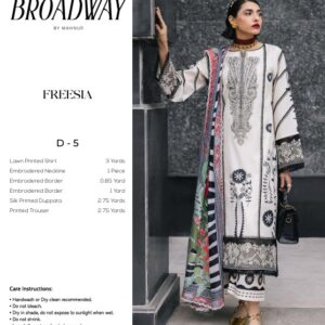 Broadway Mahnur Print & Embroidered Shirt, Dupatta and Trouser - FREESIA D-5