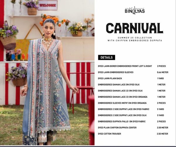 Dyed Lawn Embroidered Shirt with Chiffon Dupatta and Cotton Trouser D33B - Image 3