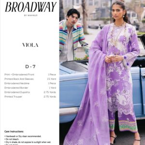 Broadway Mahnur Print & Embroidered Shirt, Dupatta and Trouser - VIOLA D7