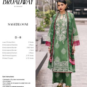 Broadway Mahnur Print & Embroidered Shirt, Dupatta and Trouser - SAGEBLOOM D8