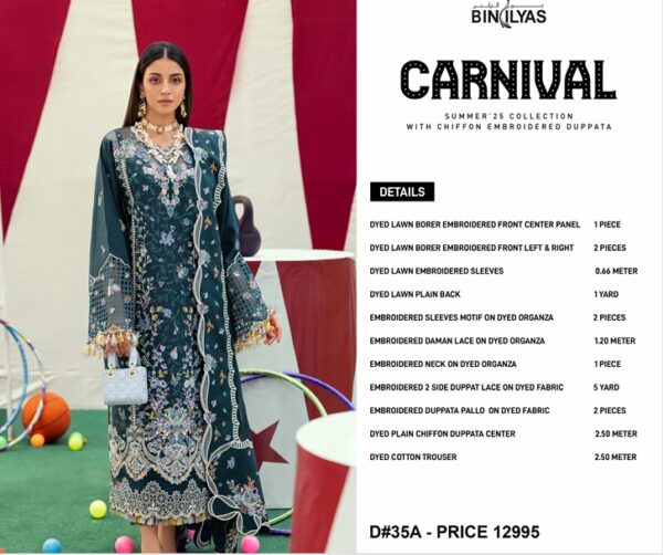 Dyed Lawn Embroidered Shirt with Chiffon Dupatta and Cotton Trouser D35A - Image 2
